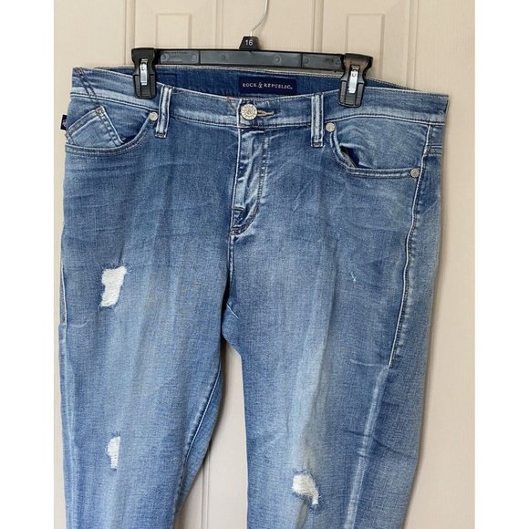 Rock & Republic Blue Denim Jeans Indee 14 Women's Light Wash Destressed 36x27 - Picture 4 of 5